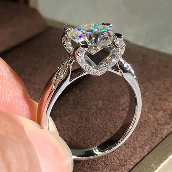 NEW 925 Silver Round Solitaire Diamond Ring